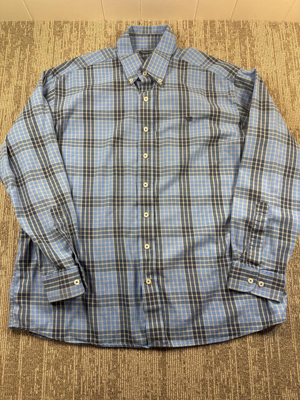 Southern Marsh Shirt Mens Extra Large Blue Plaid Button Down Long Sleeve Casual